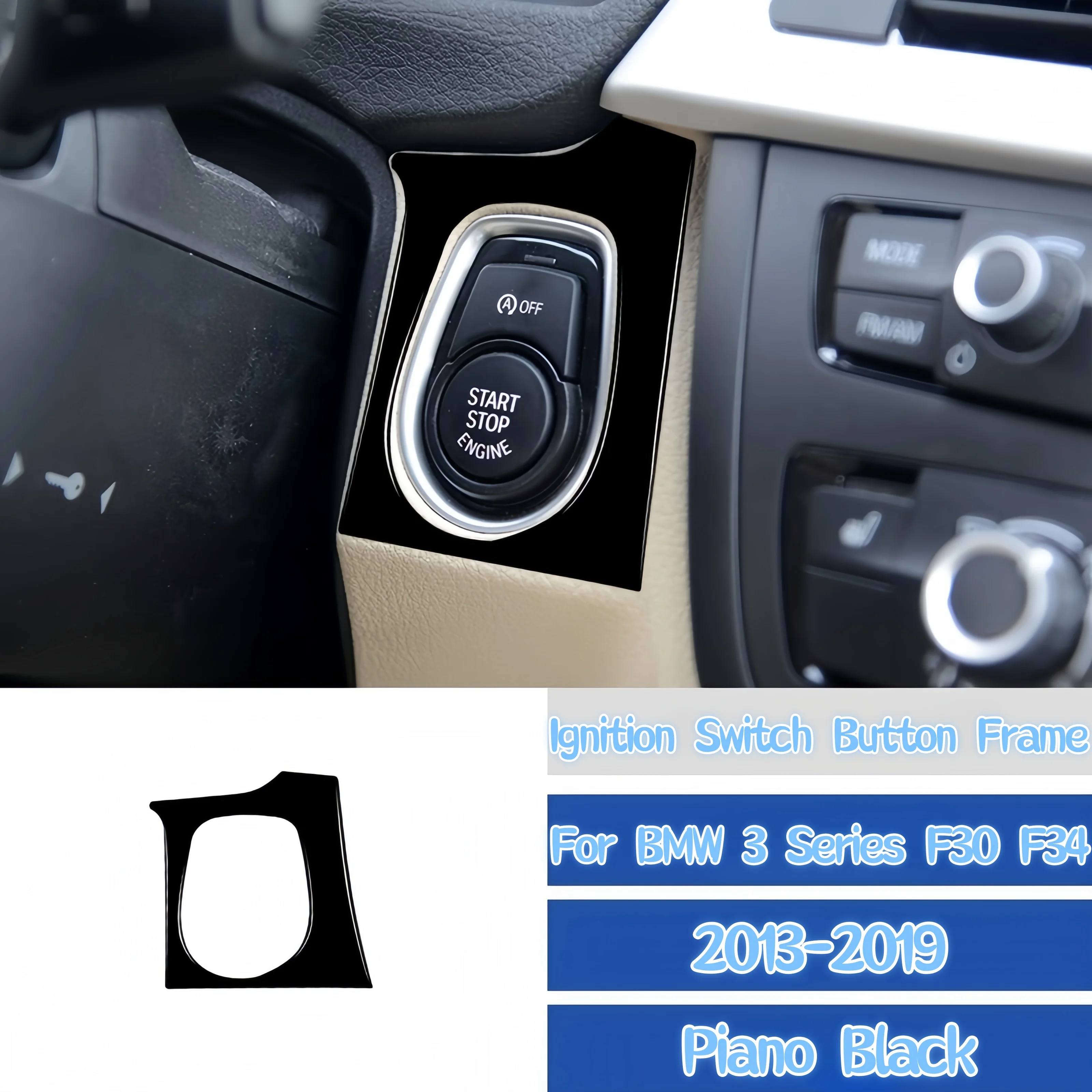 

For BMW 3 Series F30 F34 2013-2018 Accessories Piano Black Auto Start Stop Frame Ignition Switch Button Trim Cover Decor Sticker