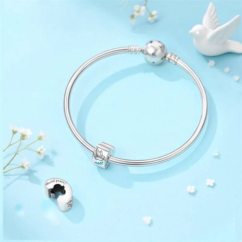925 Sterling Silver Peace Dove Heart Shaped Safety Buckle Charm Fit 3mm Original Bracelet DIY Women Anniversary Jewelry Gifts view 3