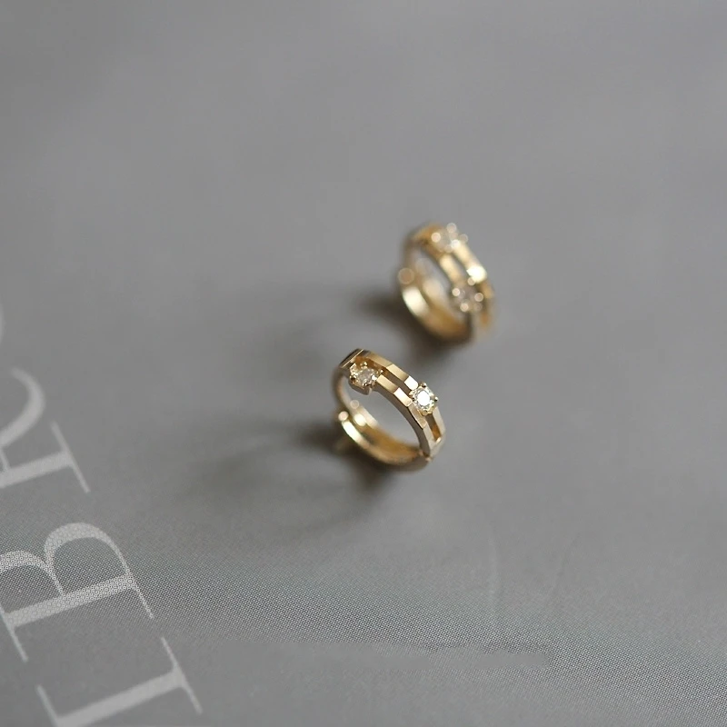 GOLDtutu Custom Chain Sense Small Earring, Pure 9K Gold Inlaid Zircon Earring, Korean Exquisite Earring, kj270