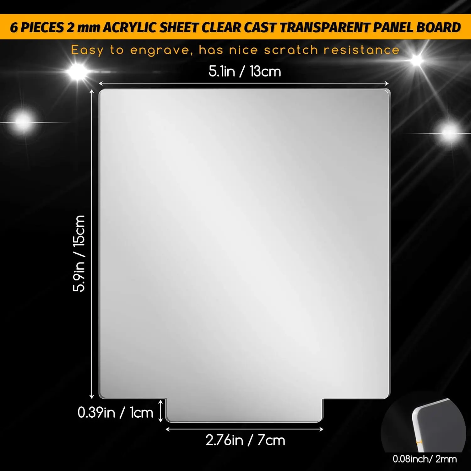 Tenare 6 Pcs 2mm Acrylic Sheets for LED Light Base Transparent, Rectangle