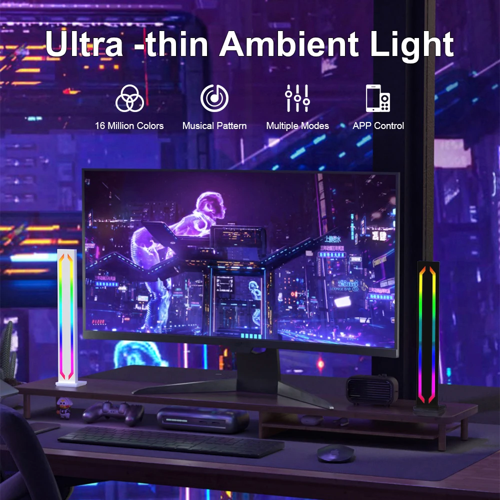 Lampada da pavimento da tavolo a LED Striscia luminosa RGB Luce notturna Nera Sensorless Musica Ritmo Atmosfera Luce Gioco TV Decorazione della stanza Luce