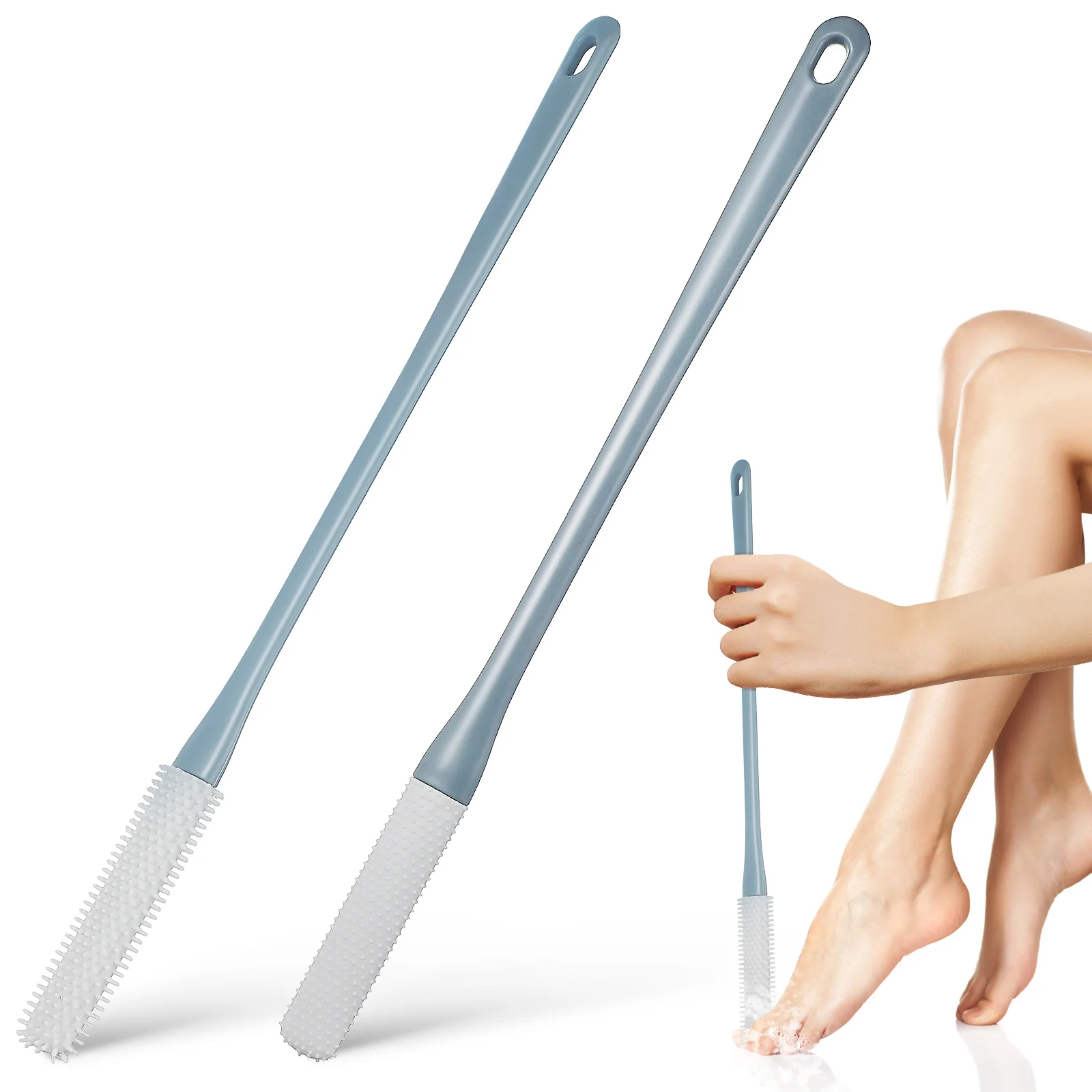 

2 pcs Foot Cleaner Brush Shower Soft Silicone Long Handle Elderly Feet Cleaning Exfoliating Massaging Scrub Toe Gap Wash Silica