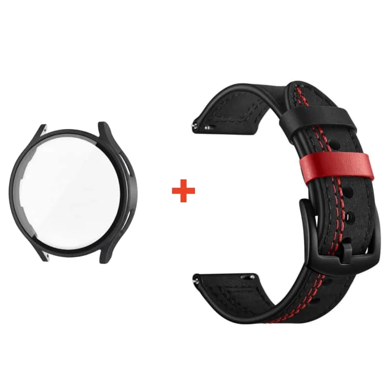 Vintage-Leder-Armband mit atmungsaktivem Riemen und Glashülle für Samsung Galaxy Watch 7 6 5 4 40/44 mm, Ersatz-Armband, Displayschutz