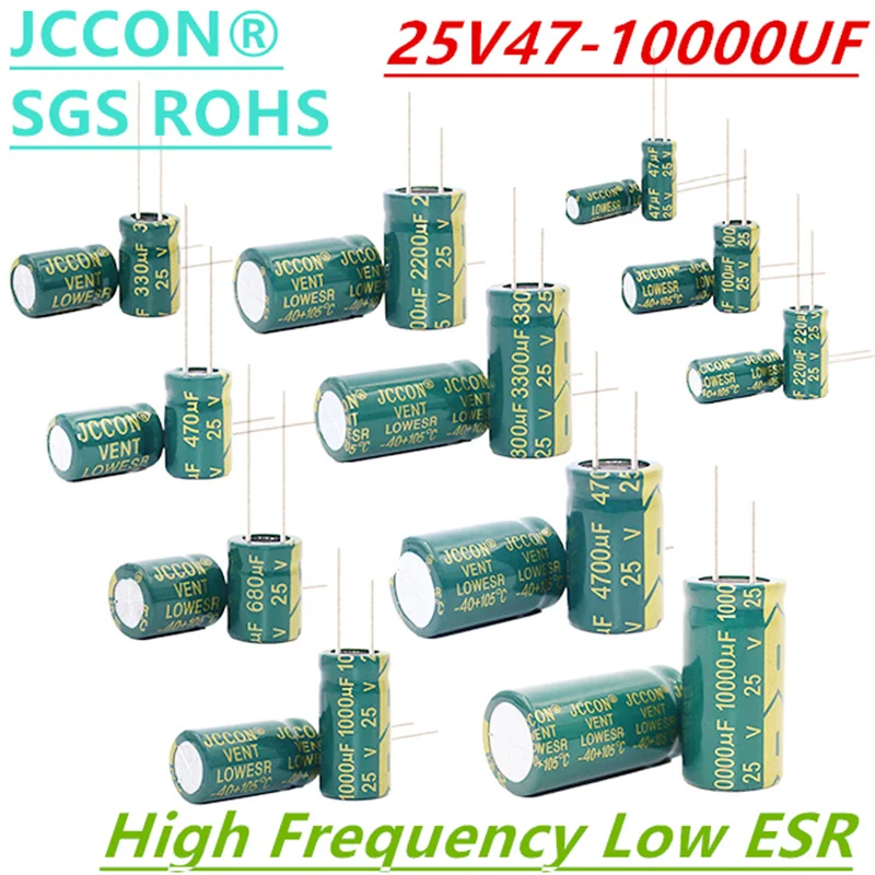 5-50Pcs JCCON Aluminum Electrolytic Capacitor 25v47uf 100uf 220uf 330uf 470uf 680uf 1000uf 2200uf 3300uf 4700uf 10000uf