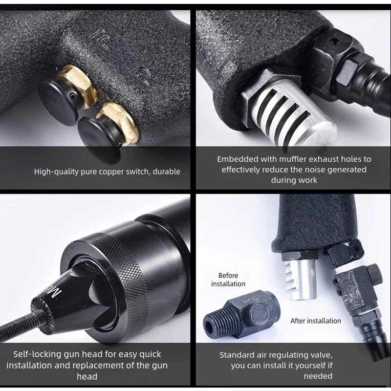 Self-Lock Pneumatic Rivet Nut Gun M3 M4 M5 M6 M8 M10 M12 Automatic Insert Thread Pull Setter Riveters For Alloy And Iron Nuts
