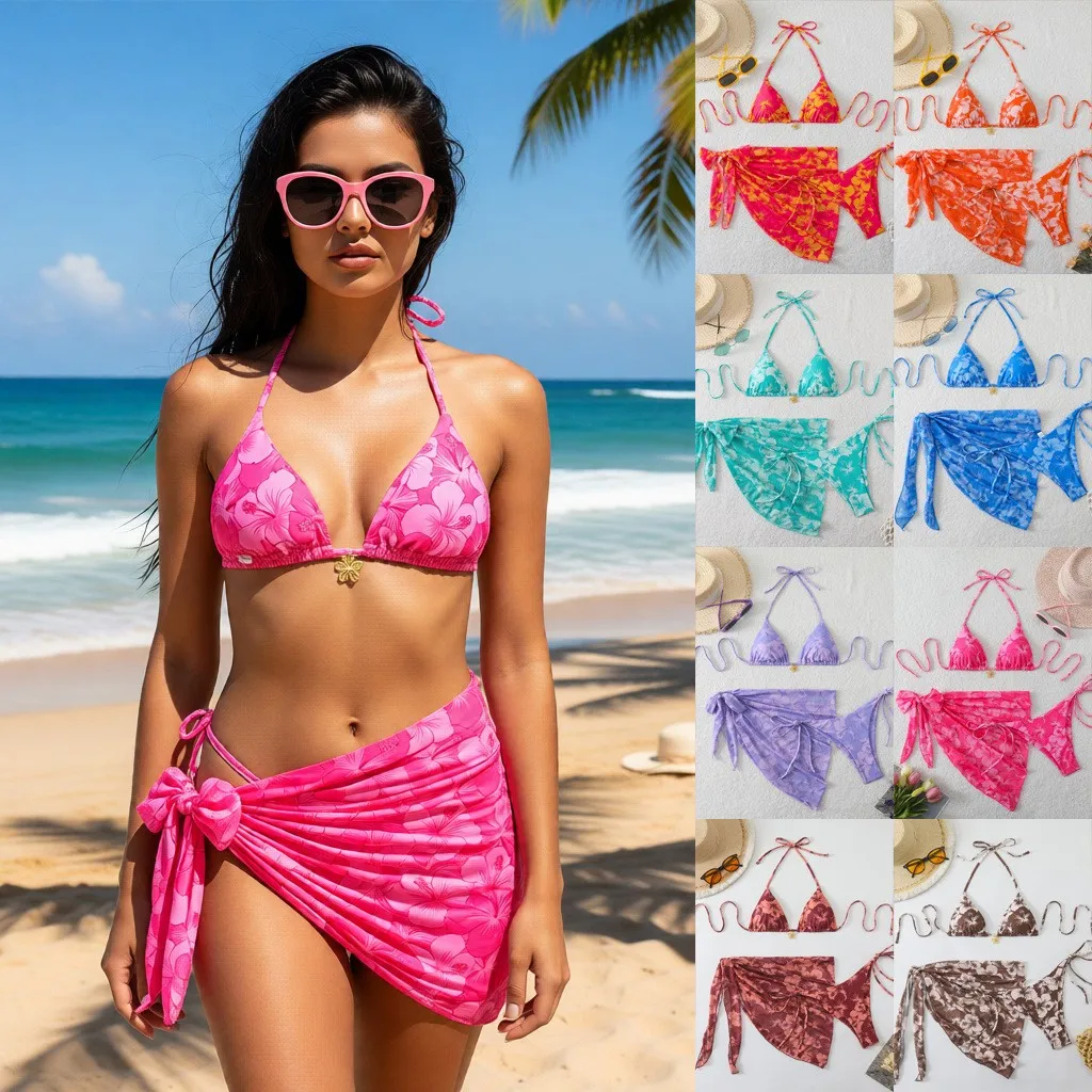 

Swimwear Woman Bikini Triangle Top Pink Bikinis Tie Side Bottom Purple Swimsuit Halter Neck Blue Two Piece Swimsuit High Waist