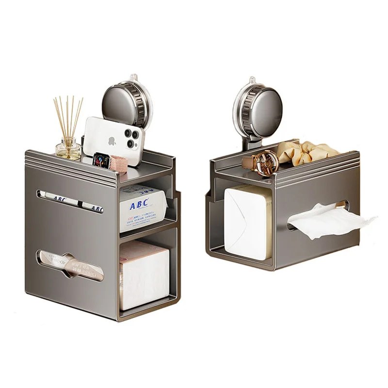 

Wall-mounted toilet suction cup tissue box metal aluminum tissue holder storage