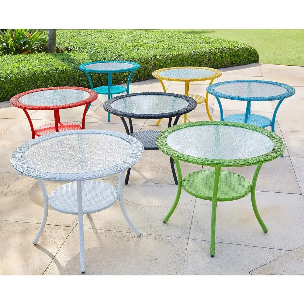 Outdoor Roma All Weather Round Resin Wicker Bistro Table Patio Furniture Yard - 29" Height -