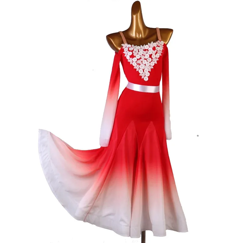 standard ballroom dress red black gradient Women Waltz Ballroom Dress ballroom competition dress blue white gradient