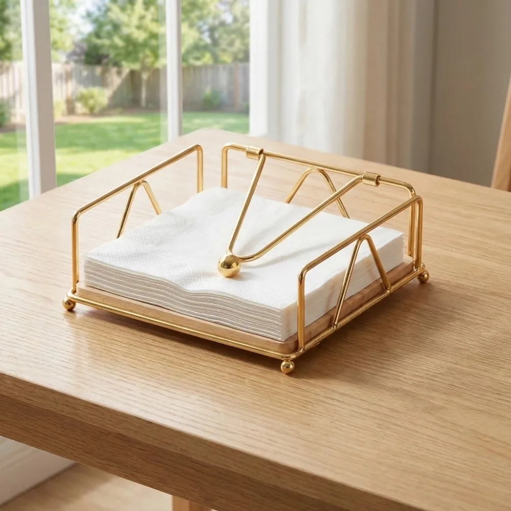 

Durable Iron Tissue Box Square Sturdy Napkin Holder Decorative Tabletop Table Storage Table Storage