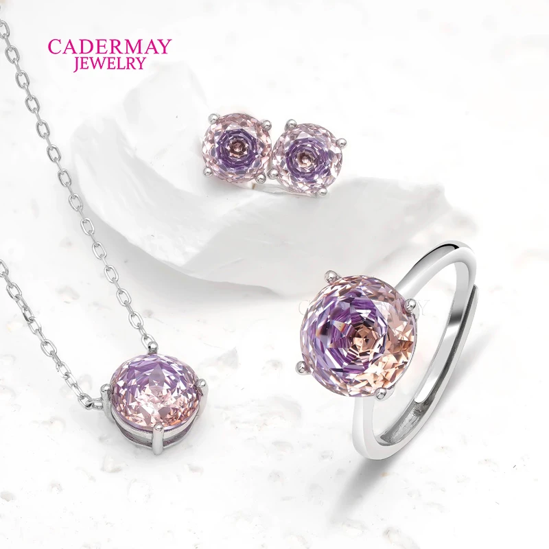 Free shipping In Stock 925 silver Jewelry Set Blue/Purple Stone Ring Earrings Necklace Pendant For Women Engagement Wedding Gift