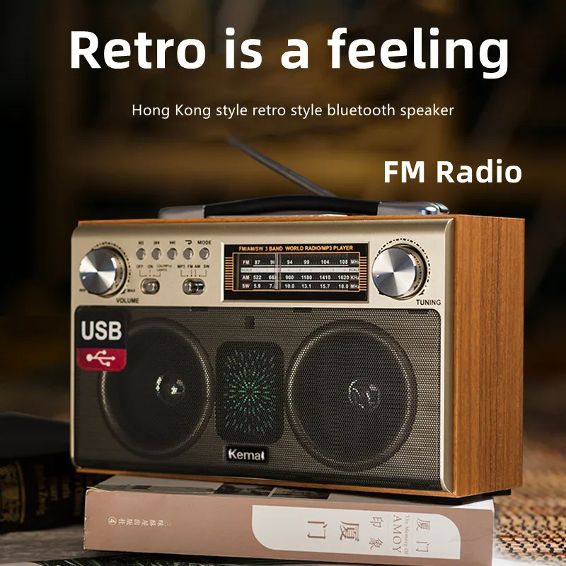 Wooden Retro Radio Wireless Bluetooth Speaker High Quality Portable Home Tri-band FM  Subwoofer Mobile Phone TF Card USB Colum