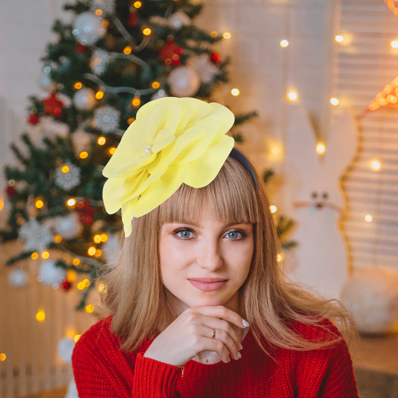 عصابة رأس كبيرة على شكل زهور مع لؤلؤ مزيف، إكسسوار شعر أنيق لحفلات الزفاف، عصابة رأس مزخرفة على شكل زهرة كبيرة، رباط شعر الزفاف