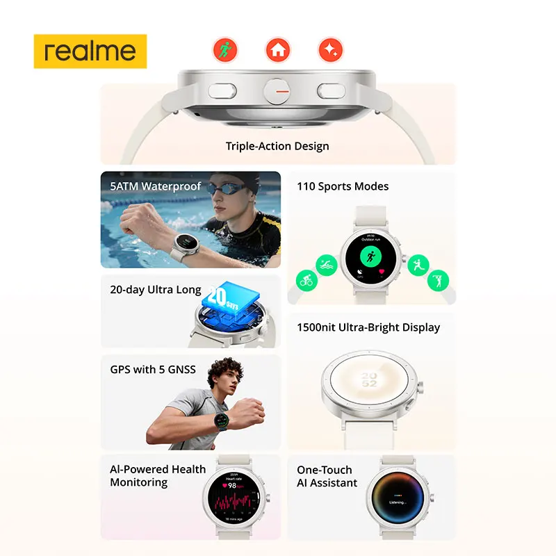 realme Watch S5 Smartwatch: 1.43-inch AMOLED, 5ATM, 20-Day Battery