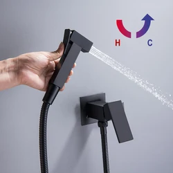 Gold Black Grey Bidet Shower Faucets Brass Hygienic Shattaf Spray Square Tap Hot Cold Water Mixer Toilet Bathroom Bidet Shower