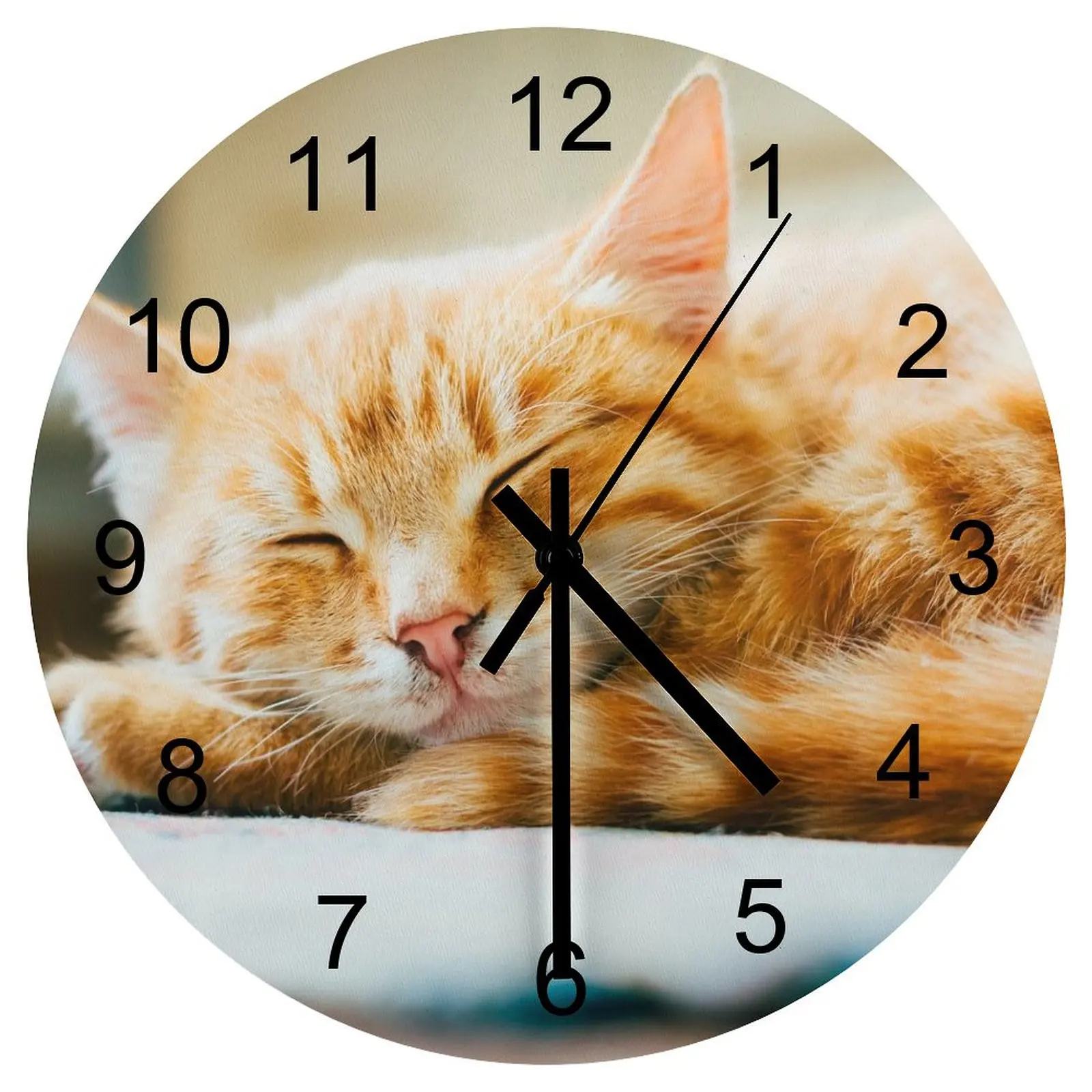 

Bedroom Wall Clock Snug lazy cat Clocks 12 inch Mute Wood Round Durable Energy Efficient Nordic Home Decor