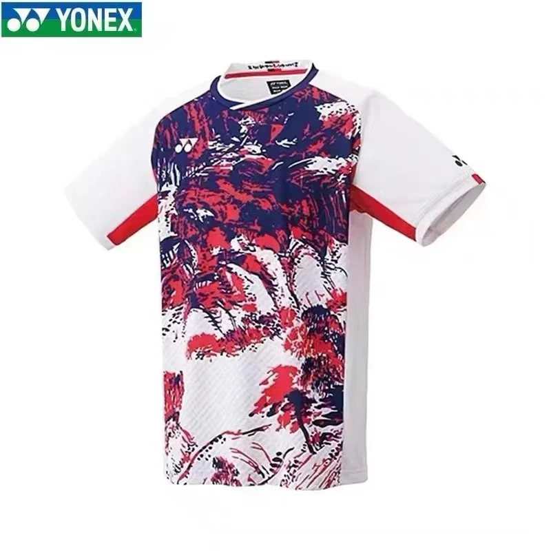 Yonex 2024 novo uniforme de badminton competição terno de treinamento de secagem rápida respirável absorvente de suor topo de manga curta camiseta