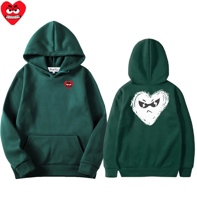 Splashing Ink LovePrinting Women Men Hoodie Polyester Cool Cute Snag Heart Embroidery Pullover Pockets Thin Loose Autumn Sweater