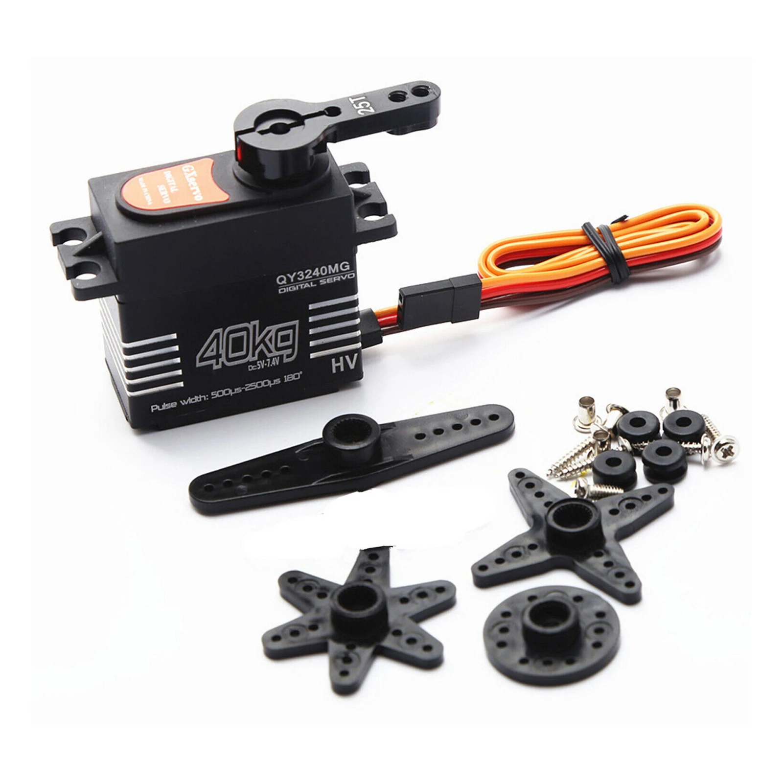 リモートコントロールカーとロボット用デジタルサーボ、1/8 1/10スケールRCカーアクセサリー用25Tメタルステアリングギアアーム付き