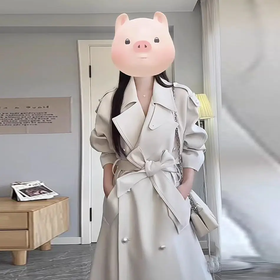 2025 Spring and Autumn Medium and Long Temperament British Trench Coat Women's Texture Small Lapel Blazer