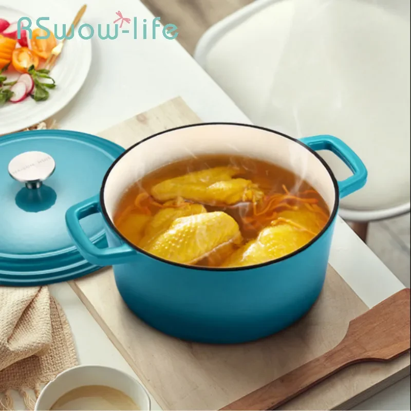 Enamel Cast Iron Enamel Pot Soup Pot Household Round Saucepan Boiling Pot Binaural Thickening Gas Induction Cooker Universal