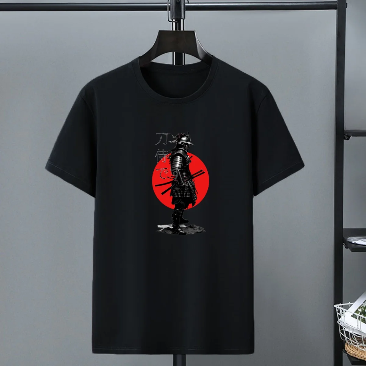 Japão samurai impressão camiseta masculina de algodão manga curta topo verão moda camiseta casual harajuku