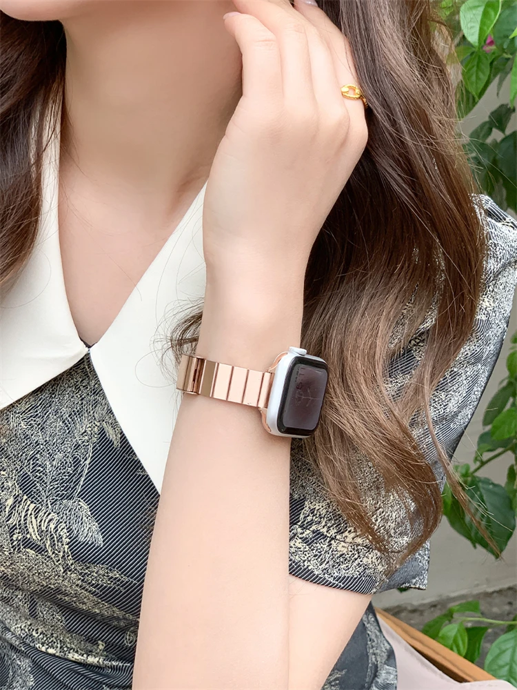 كوريا المعادن ربط سوار ل أبل ساعة ، فتاة سليم حزام ، اكسسوارات iWatch ، الفرقة 8 ، 6 ، 7 ، SE ، 41 مللي متر ، 40 مللي متر ، 44 مللي متر ، 45 مللي متر ، 49 مللي متر ، 5 ، 4 ، 3 ، 2