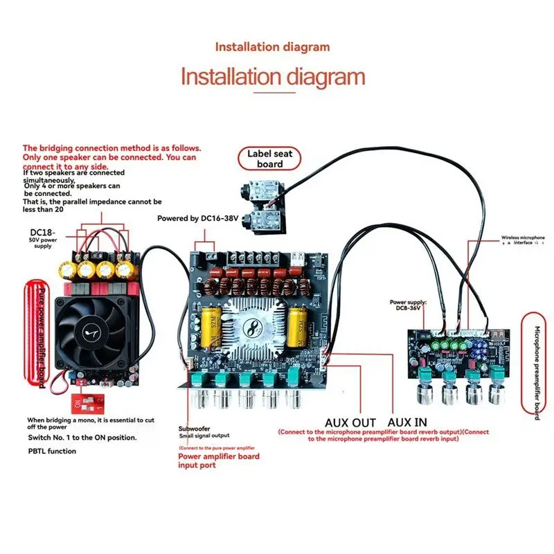 AA60-DC8-36V AMP Karaoke Reverb Board Anti-Whistle DSP Mixing Module Professional Microphone Preamplifier With AS21 Module