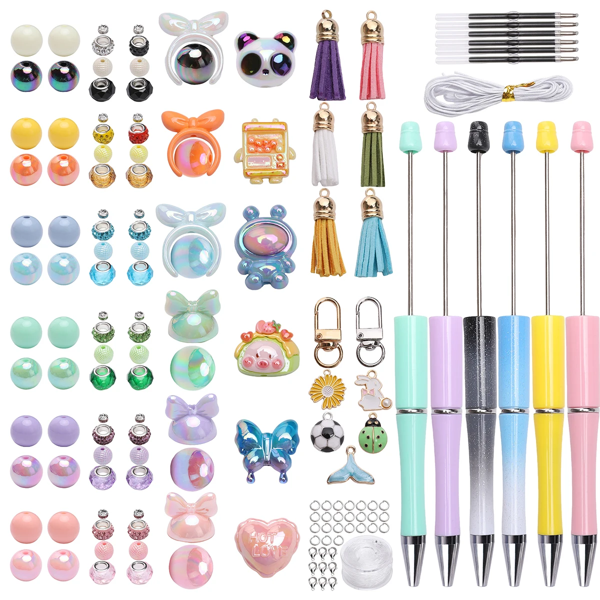 

1Set/Bbag DIY Beadable Pens and Friendship Bracelet Set, Multicolor Plastic Beadable Ballpoint Pens - DIY Craftable Pen Set For