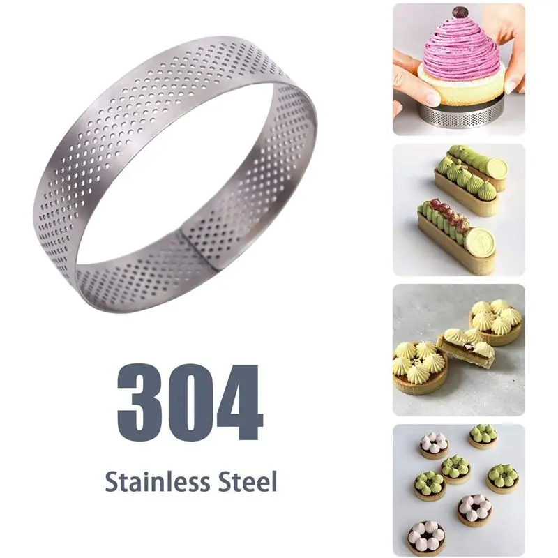 AFOURT-40 Stück 4,5 cm Runde Edelstahl Perforierte Nahtlose Tortenringe Quiche-Ring Tartelette-Form mit Loch Tortenring – Detail 3