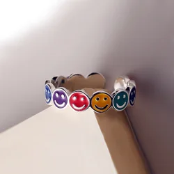 Best Sell Fashion Colorful Smile Face Design Thai Silver Female Ring Promotion Jewelry For Women Never Fade Gifts