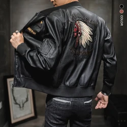 Winter Men's Leather Jacket Male Outerwear Embroidery Streetwear Casual PU Motorcycle Jacket Men Clothing Coat Biker Jacket BF35