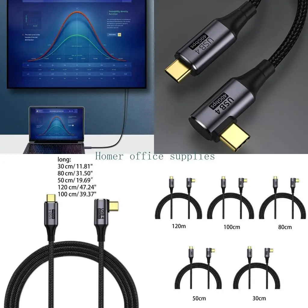 

K43B Type-c to Type-c Cable Multifunction USB C Data Line 40Gbps High Speed Data Wire 90 Degree Type-C Wire