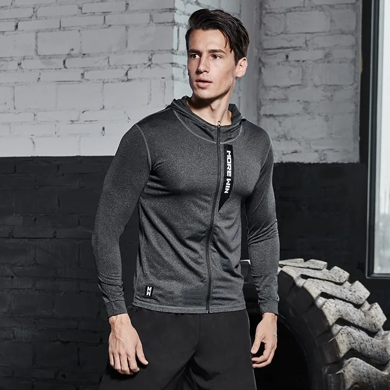 Tops de entrenamiento de gimnasio para hombre, chaquetas con capucha y cremallera para correr, camisas de Fitness de Ciclismo de manga larga, ropa reflectante para culturismo