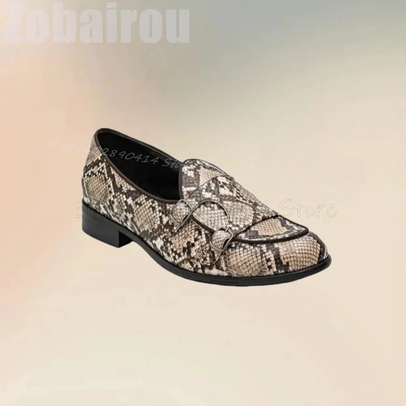 

Snakeskin Print Buckle Decor Double Monk Loafers Fashion Slip On Men Shoes Luxury Handmade Party Banquet Office Men Casual Shoes