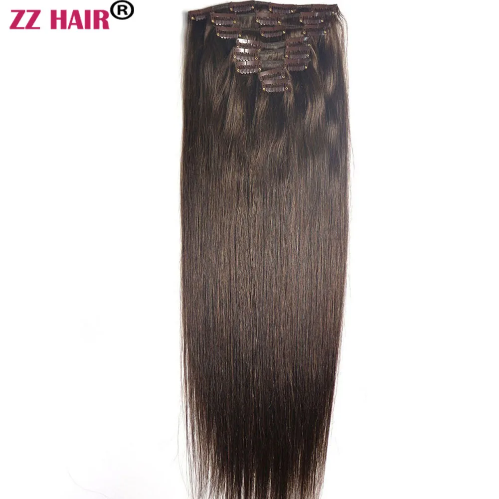 ZZHAIR 100% وصلات شعر ريمي بشري برازيلي 16 "-24" 8 قطعة مجموعة 120 جرام-140 جرام مقاطع في كامل الرأس مستقيم طبيعي