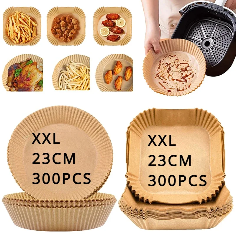 

Large Air Fryer Paper Liner 23cm Square/Round Oil-proof Disposable Parchment Special Paper Tray Baking Mat Air Fryer Accessories