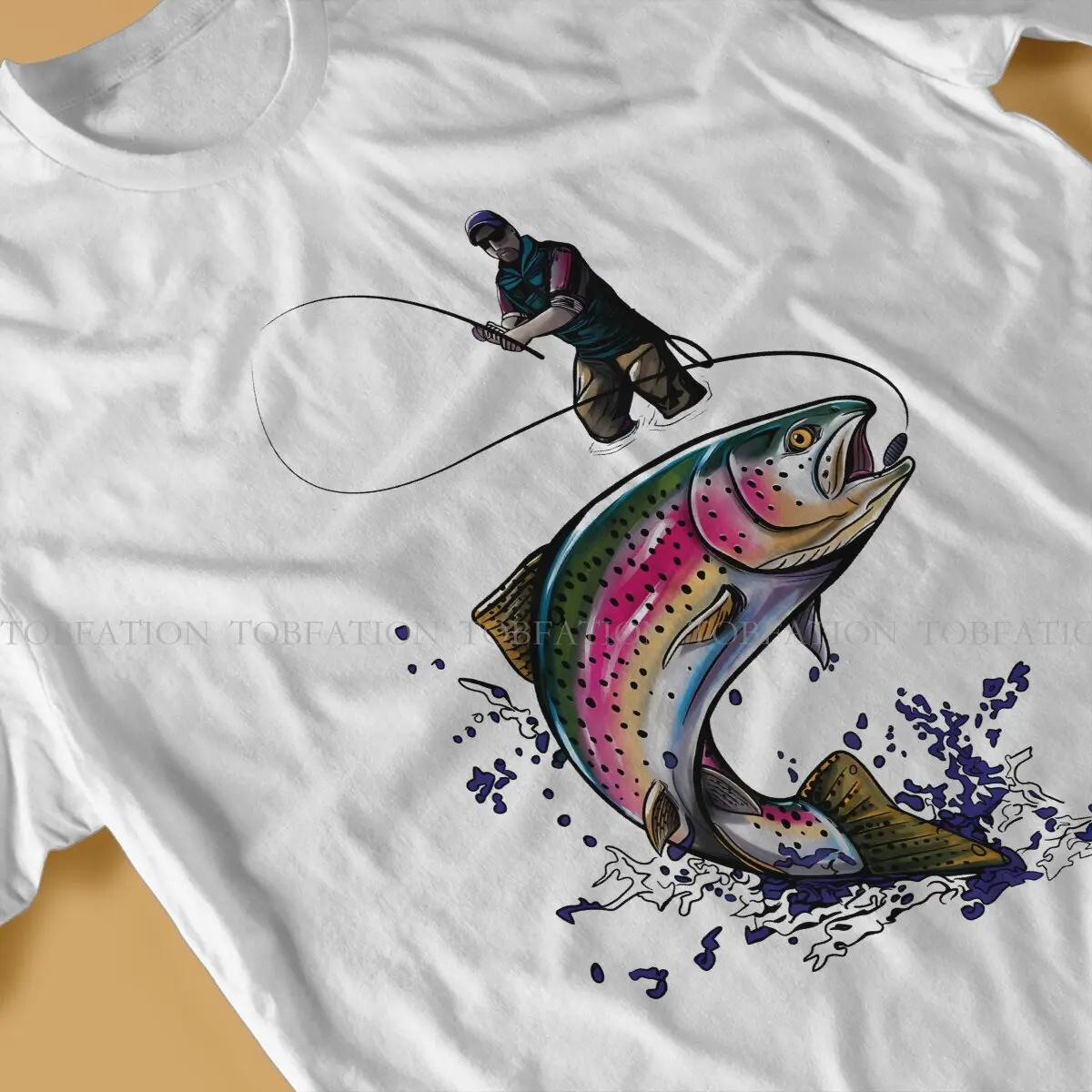 Fisherman Nature Rainbow Trout T Shirt Vintage Teenager Homme High Quality Tshirt Loose Crewneck Streetwear