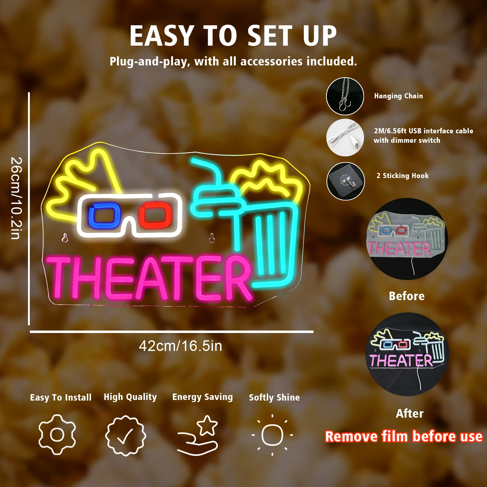 Theater Neon Signs Custom For Wall Decor Cinema For Theater Light Up Sign For Film Room Party Movie Night Decor Present Light