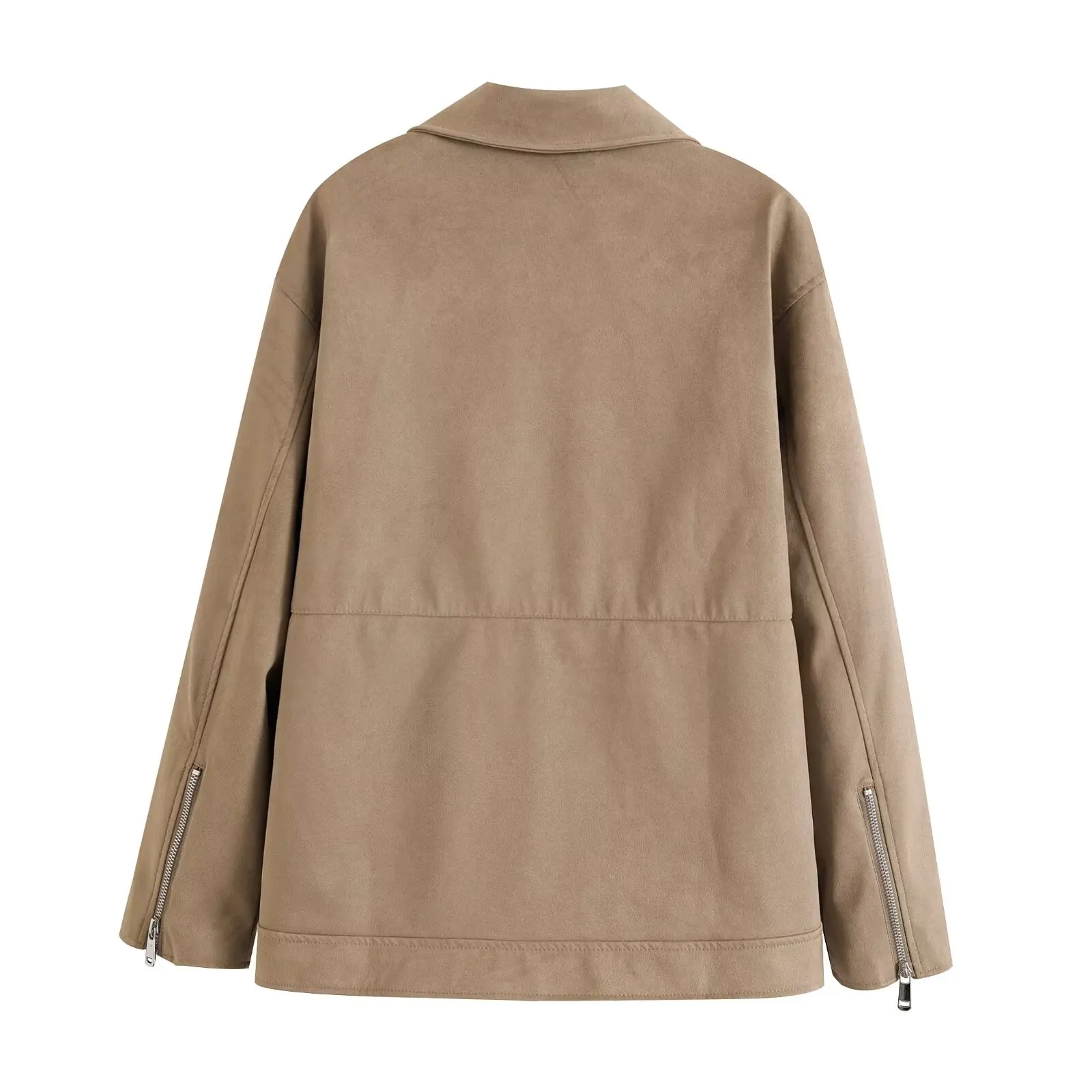 DiYiG DONNA 2025 Autunno New Fashion Pelle scamosciata Risvolto Giacca Retro Manica lunga Cerniera All-match Giacca Tuta sportiva Mujer