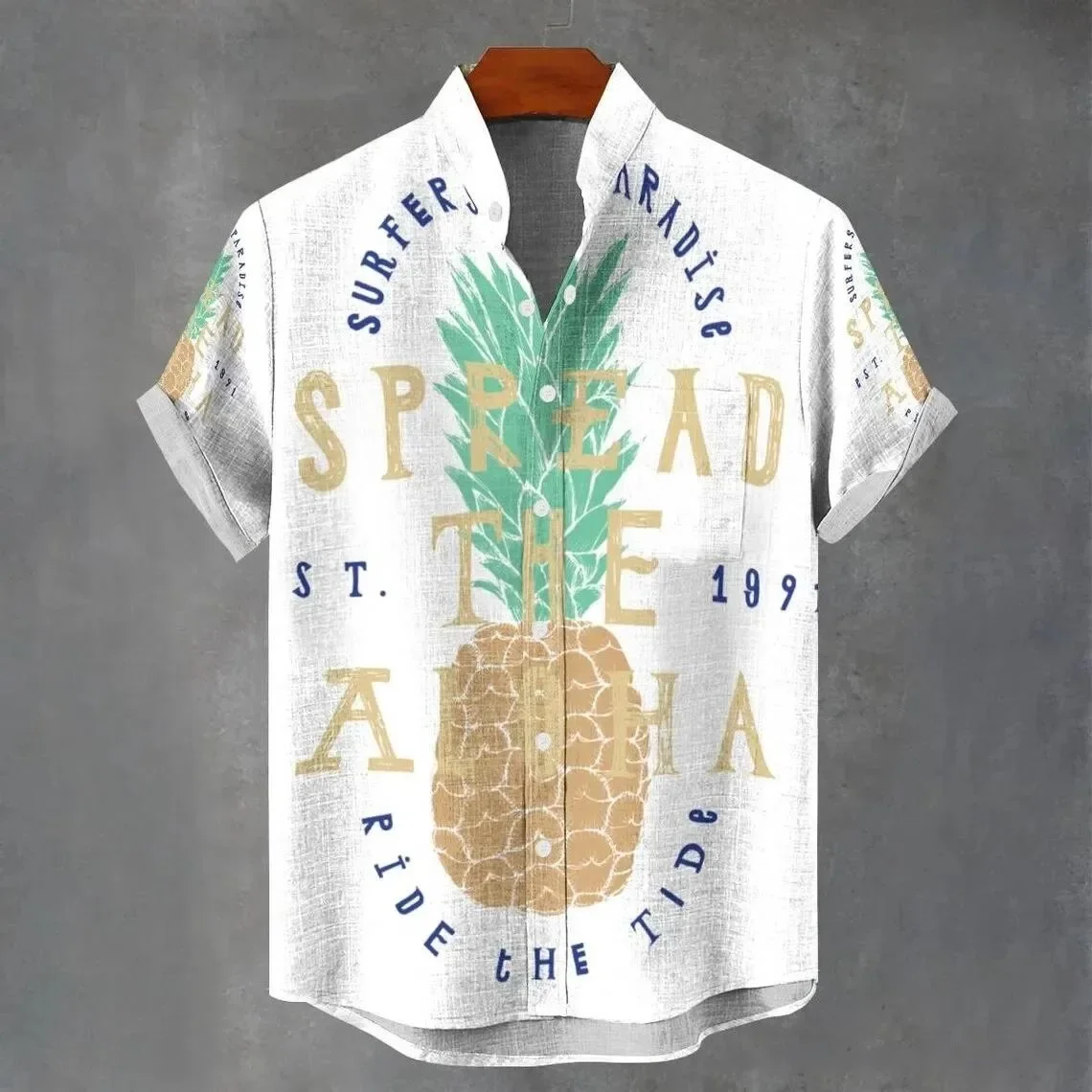 Men's Simple Retro Letter 6-color Natural 3D Printed Shirt Short-sleeved Lapel Light and Breathable Business Casual Party Outer