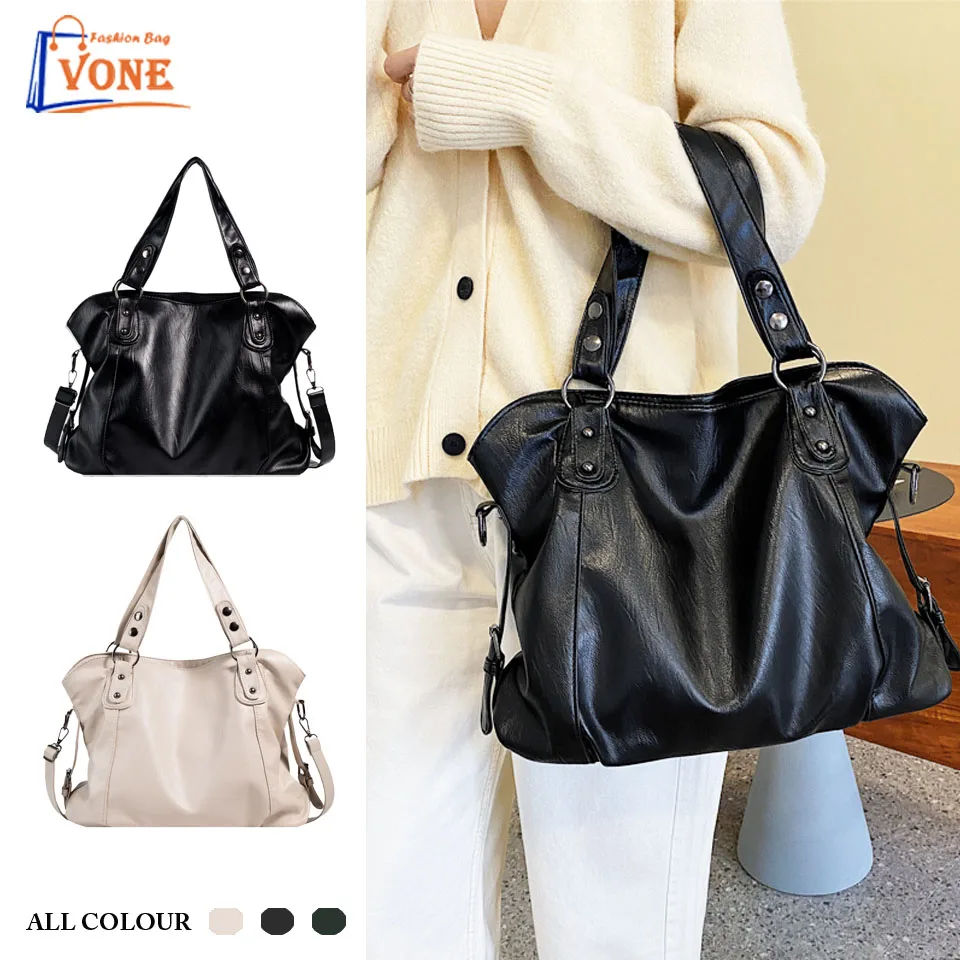 

Big Black Shoulder Bags Women Solid Color Quality Soft Leather Crossbody Handbag Lady Travel Tote Bags Large Hobo Shopper Bag