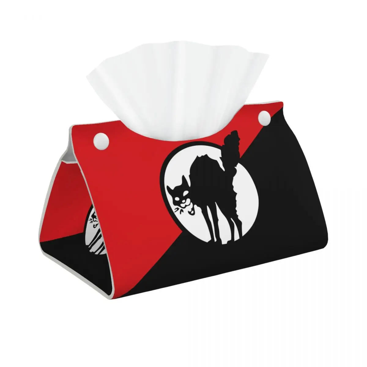 Custom Anarchist Black Cat Flag Tissue Box Holder Rectangular PU Leather Facial Tissue Box Cover for Car Office