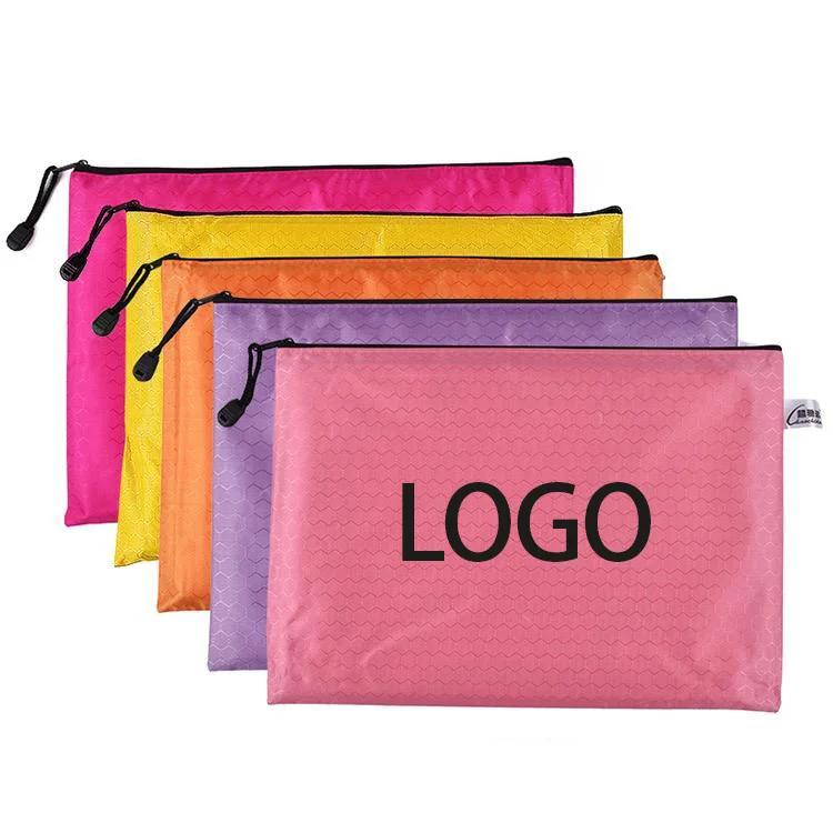 A4 Zipper File Bag, pasta de plástico, logotipo personalizado, Office File Bag