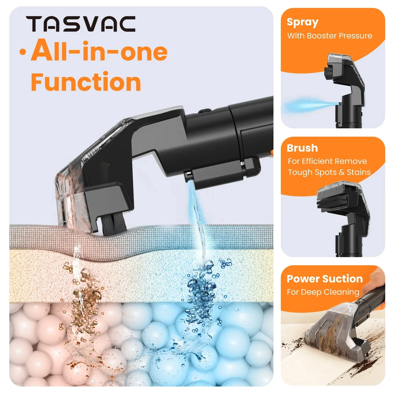 TASVAC C7 Portable Carpet Upholstery Cleaner Machine Spot Stain Deep Cleaner 450W motor Powerful Suction With Two-Brush for Pets