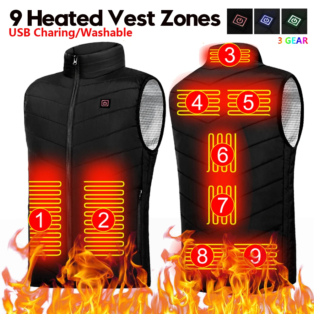 Men Women USB Infrared 21 Heating Areas Vest Jacket Men Winter Electric Heated Vest Waistcoat for Sports Hiking Oversized S-6XL