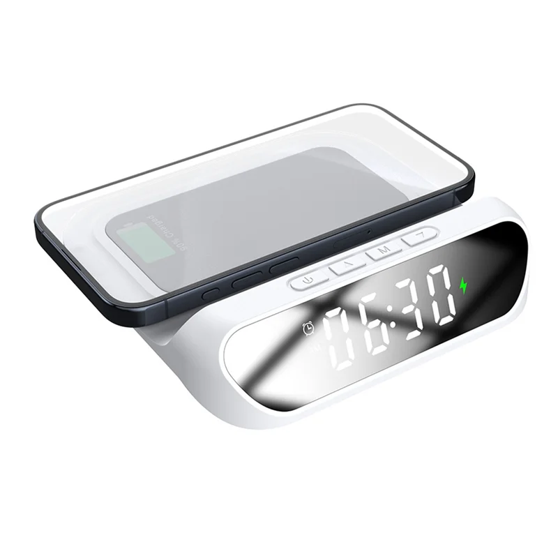 A47Z Wireless Charger Clock Wireless Charger With Digital Display For Mobile Phone WHITE