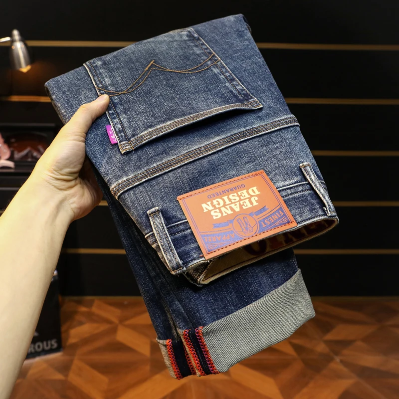 กางเกงยีนส์ทรงกระบอกเล็ก ผ้ายืด ทรงเข้ารูป สไตล์อเมริกัน คลาสสิก หรูหราเบาๆ รุ่นใหม่ประจำฤดูใบไม้ร่วง BBL9920 สำหรับผู้ชาย