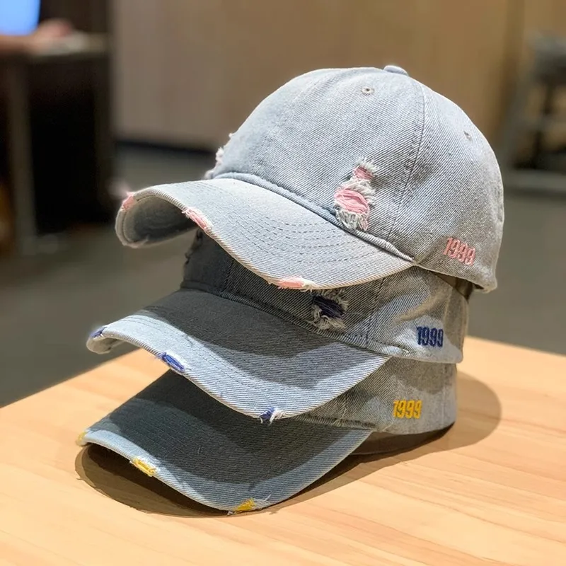 

Vintage Denim Ripped Baseball Cap Stylish Distressed Soft-peak Baseball Cap For Men And Women Hip-hop Street Sun Hat