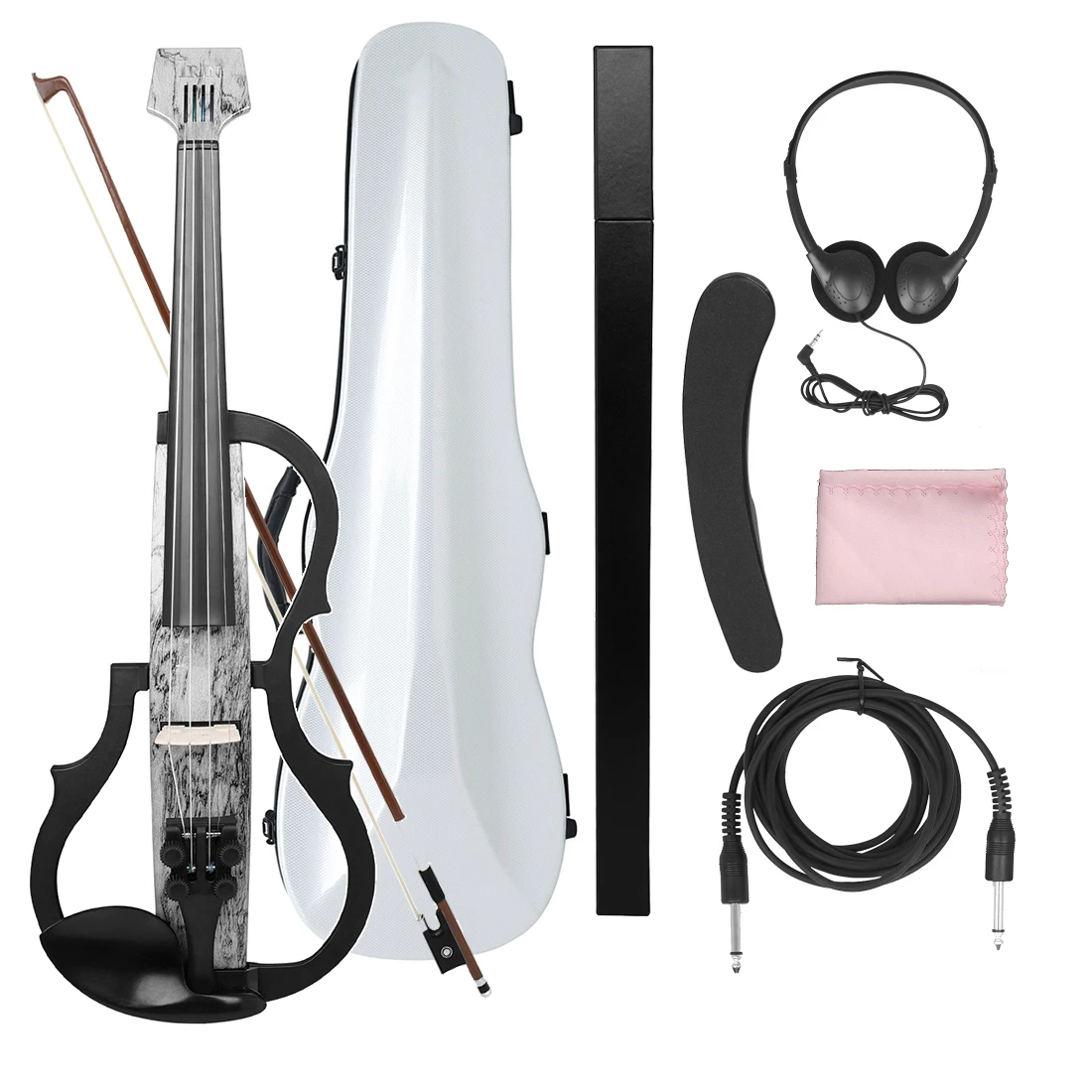 

4/4 Electric Violin Professional Headless Carbon Fiddle Violin with Bow Headphone Cable Shoulder Rest Carry Case Accessories